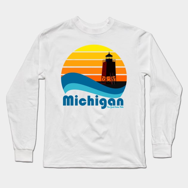 Michigan Waves Long Sleeve T-Shirt by Megan Noble